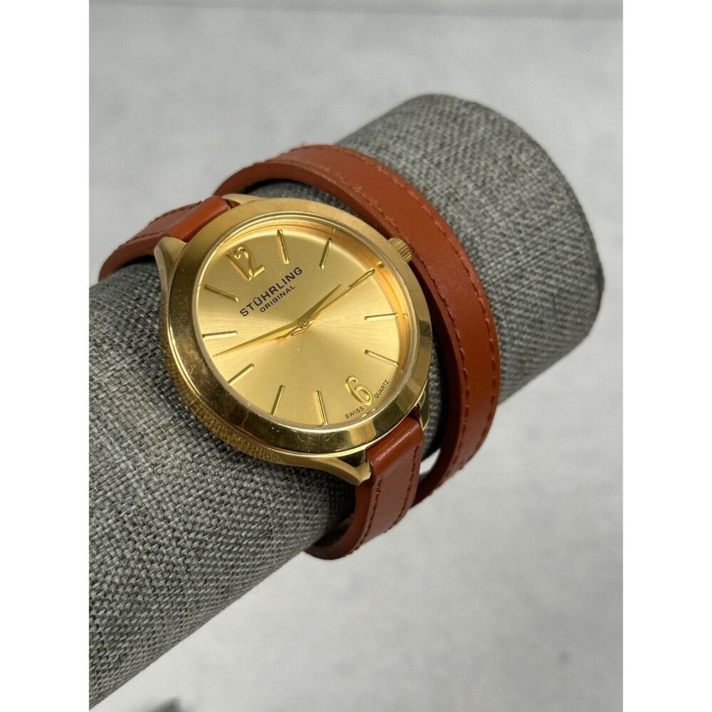 Stuhrling Watch Womens 38mm Gold Tone Wrap Around Soiree Deauville New Battery